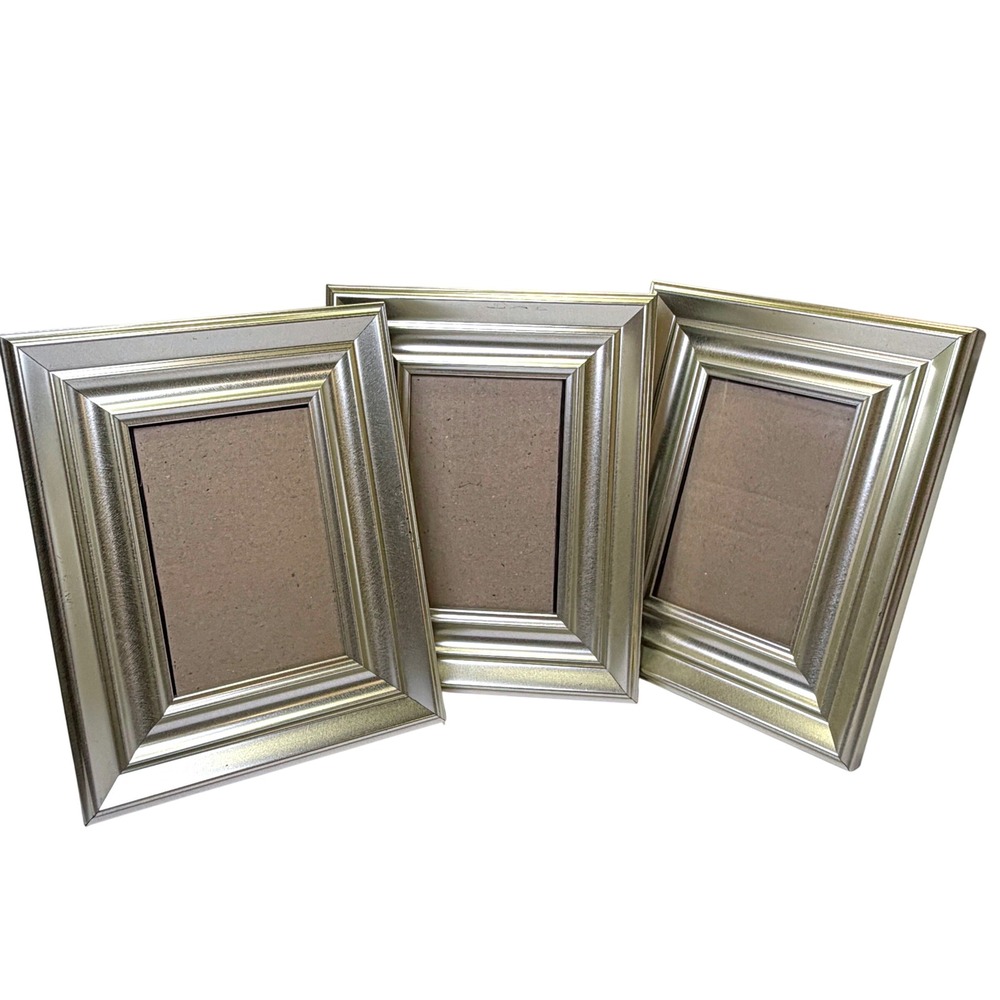 Set of 3 Champagne Picture Frames Metallic Tabletop Wall 1207C8